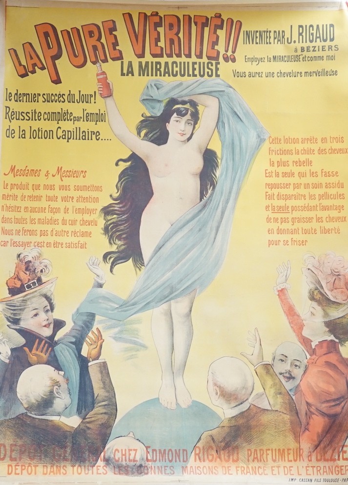 A French advertising poster; 'La Pur Verite!! La Miraculleuse', lithograph printed by Cassan Fils, 145 x 110cm. linen backed, unframed.